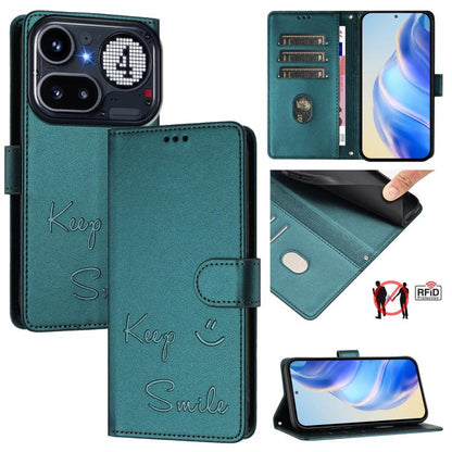 Smile Embossing RFID Leather Phone Case, For Nothing Phone 4a Pro, For Nothing Phone 4a, For Nothing CMF Phone 1