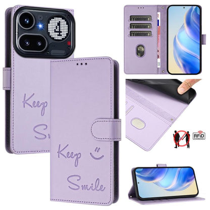 Smile Embossing RFID Leather Phone Case, For Nothing Phone 4a Pro, For Nothing Phone 4a, For Nothing CMF Phone 1