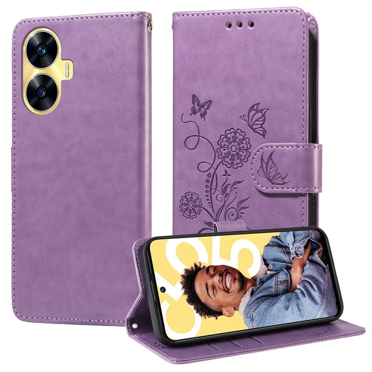 Embossed Butterfly Flowers Leather Phone Case, For Realme 12 Pro / 12 Pro+  / P1 Pro Global, For Realme C51 / C53 / Narzo N53 / Note 50, For Realme C67 5G / 11 5G Taiwan / Global, For Realme C65 4G Global, For Realme C55                                ...