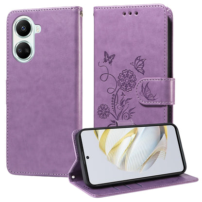 Geprägte Schmetterlingsblumen Leder Handyhülle, für Huawei nova 10 Pro, für Huawei nova 10, für Huawei nova Y90, für Huawei nova Y70 Plus