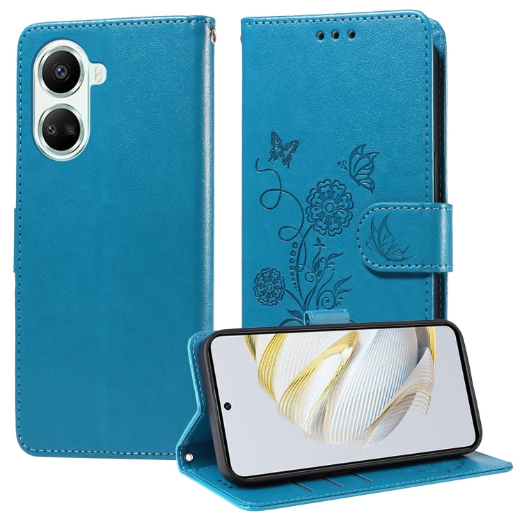 Geprägte Schmetterlingsblumen Leder Handyhülle, für Huawei nova 10 Pro, für Huawei nova 10, für Huawei nova Y90, für Huawei nova Y70 Plus