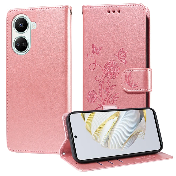 Geprägte Schmetterlingsblumen Leder Handyhülle, für Huawei nova 10 Pro, für Huawei nova 10, für Huawei nova Y90, für Huawei nova Y70 Plus