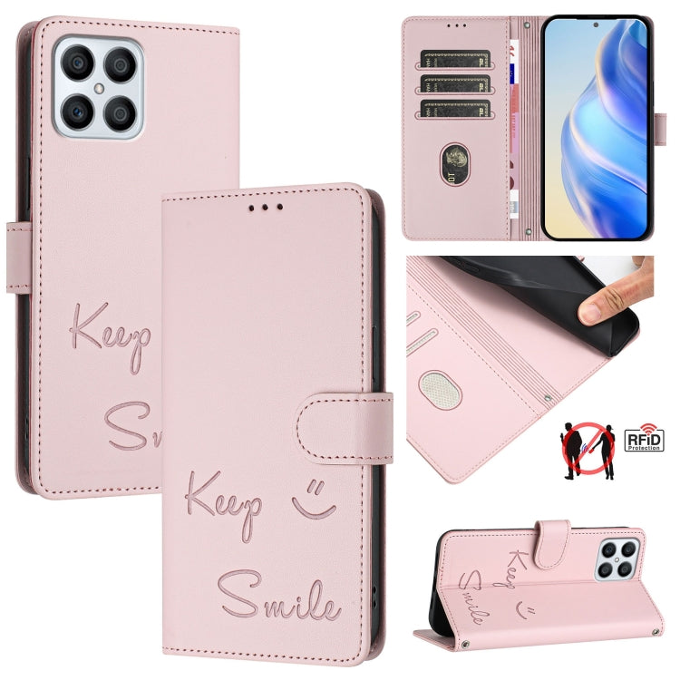 Smile Embossing RFID Leather Phone Case, For Honor Play6T Pro 5G, For Honor X8 4G/X30i 5G, For Honor 60 SE 5G, For Honor 60 Pro 5G, For Honor 60 5G, For Honor 50 Lite, For Honor 50 Pro, For Honor 50 SE