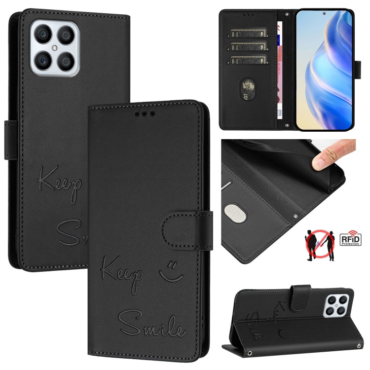 Smile Embossing RFID Leather Phone Case, For Honor Play6T Pro 5G, For Honor X8 4G/X30i 5G, For Honor 60 SE 5G, For Honor 60 Pro 5G, For Honor 60 5G, For Honor 50 Lite, For Honor 50 Pro, For Honor 50 SE