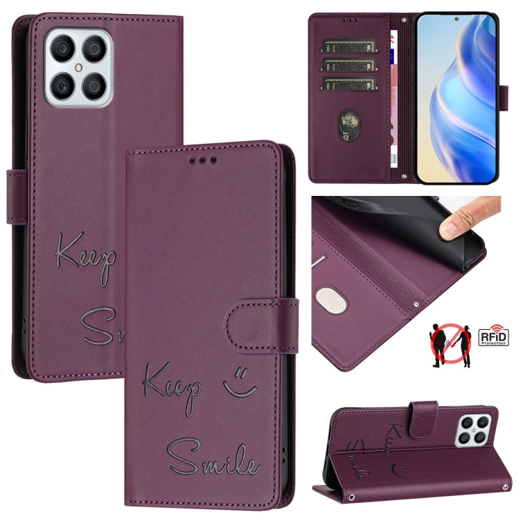 Smile Embossing RFID Leather Phone Case, For Honor Play6T Pro 5G, For Honor X8 4G/X30i 5G, For Honor 60 SE 5G, For Honor 60 Pro 5G, For Honor 60 5G, For Honor 50 Lite, For Honor 50 Pro, For Honor 50 SE
