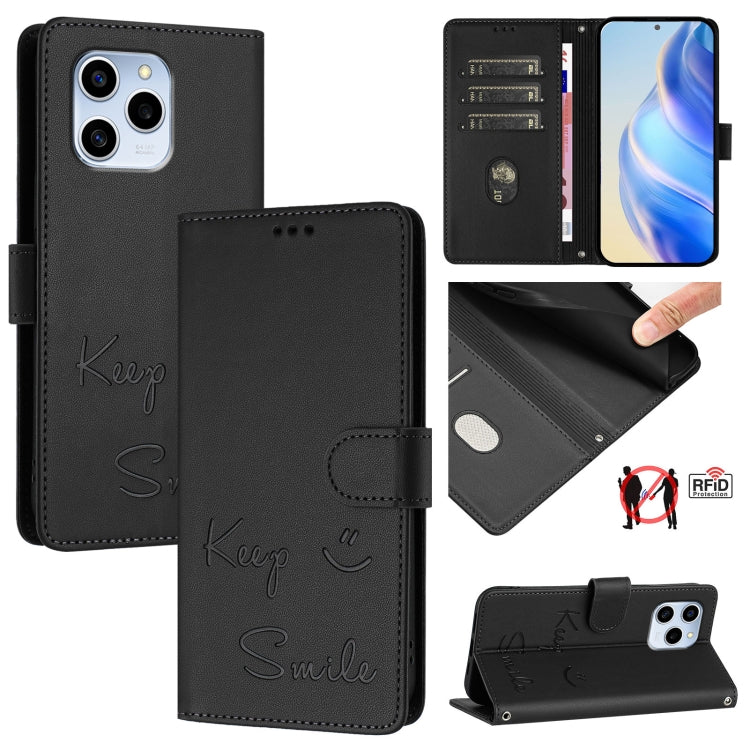 Smile Embossing RFID Leather Phone Case, For Honor Play6T Pro 5G, For Honor X8 4G/X30i 5G, For Honor 60 SE 5G, For Honor 60 Pro 5G, For Honor 60 5G, For Honor 50 Lite, For Honor 50 Pro, For Honor 50 SE
