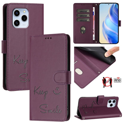 Smile Embossing RFID Leather Phone Case, For Honor Play6T Pro 5G, For Honor X8 4G/X30i 5G, For Honor 60 SE 5G, For Honor 60 Pro 5G, For Honor 60 5G, For Honor 50 Lite, For Honor 50 Pro, For Honor 50 SE