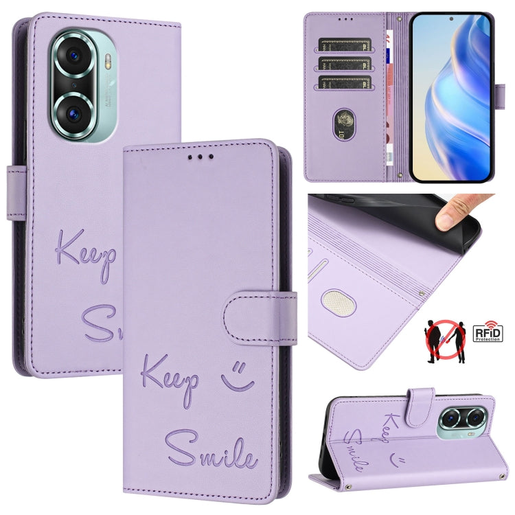 Smile Embossing RFID Leather Phone Case, For Honor Play6T Pro 5G, For Honor X8 4G/X30i 5G, For Honor 60 SE 5G, For Honor 60 Pro 5G, For Honor 60 5G, For Honor 50 Lite, For Honor 50 Pro, For Honor 50 SE