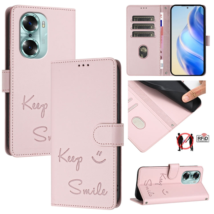 Smile Embossing RFID Leather Phone Case, For Honor Play6T Pro 5G, For Honor X8 4G/X30i 5G, For Honor 60 SE 5G, For Honor 60 Pro 5G, For Honor 60 5G, For Honor 50 Lite, For Honor 50 Pro, For Honor 50 SE