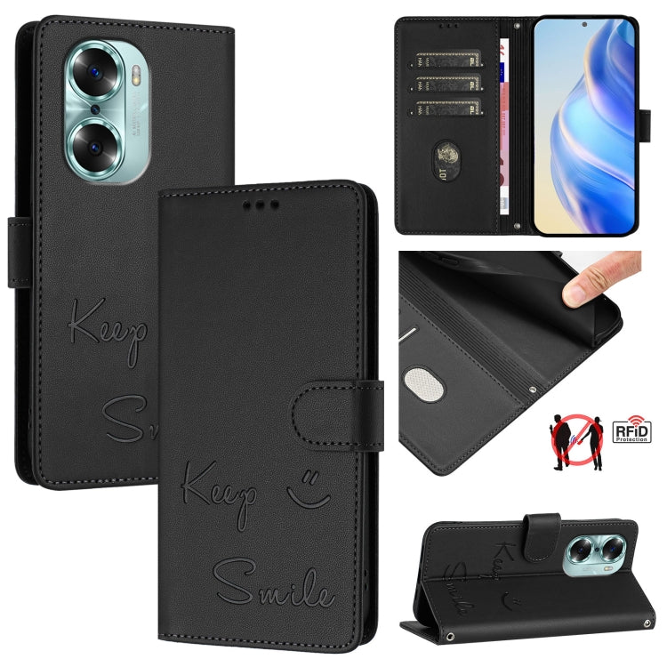 Smile Embossing RFID Leather Phone Case, For Honor Play6T Pro 5G, For Honor X8 4G/X30i 5G, For Honor 60 SE 5G, For Honor 60 Pro 5G, For Honor 60 5G, For Honor 50 Lite, For Honor 50 Pro, For Honor 50 SE