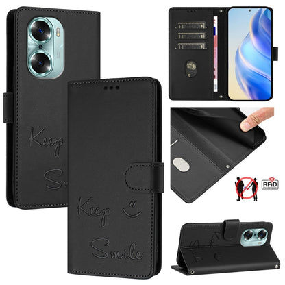 Smile Embossing RFID Leather Phone Case, For Honor Play6T Pro 5G, For Honor X8 4G/X30i 5G, For Honor 60 SE 5G, For Honor 60 Pro 5G, For Honor 60 5G, For Honor 50 Lite, For Honor 50 Pro, For Honor 50 SE