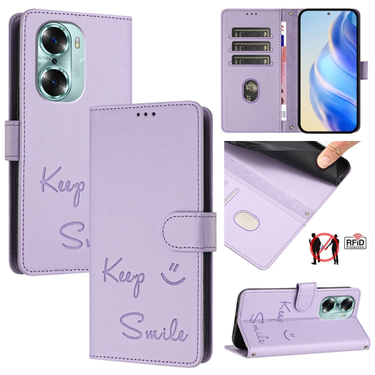 Smile Embossing RFID Leather Phone Case, For Honor Play6T Pro 5G, For Honor X8 4G/X30i 5G, For Honor 60 SE 5G, For Honor 60 Pro 5G, For Honor 60 5G, For Honor 50 Lite, For Honor 50 Pro, For Honor 50 SE