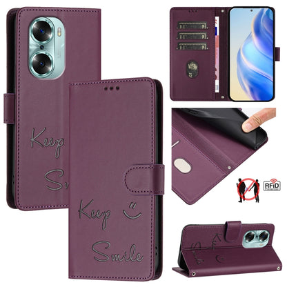 Smile Embossing RFID Leather Phone Case, For Honor Play6T Pro 5G, For Honor X8 4G/X30i 5G, For Honor 60 SE 5G, For Honor 60 Pro 5G, For Honor 60 5G, For Honor 50 Lite, For Honor 50 Pro, For Honor 50 SE
