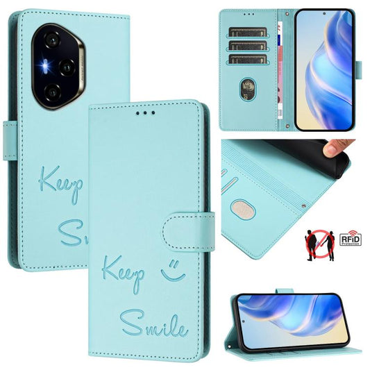 Smile Embossing RFID Leather Phone Case, For Honor 300 Pro 5G / 300 Ultra 5G, For Honor 300 5G, For Honor X9c 5G Global, For Honor 200 Smart 5G Global, For Honor X6b, For Honor 200, For Honor 200 Pro, For Honor 200 Lite Global                          ...