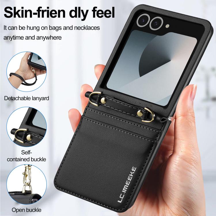 LC.IMEEKE L1 Series Frosted Fine Texture PU Phone Case with Lanyard, For Galaxy Z Flip8 5G, For Samsung Galaxy Z Flip7 5G, For Samsung Galaxy Z Flip6, For Samsung Galaxy Z Flip5, For Samsung Galaxy Z Flip4 5G, For Samsung Galaxy Z Flip3 5G