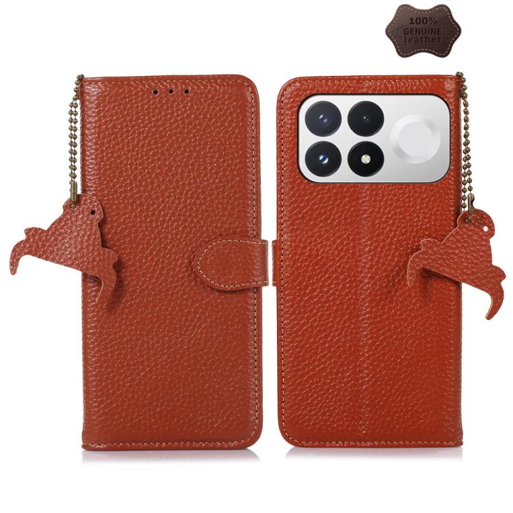 Genuine Leather Litchi Texture RFID Leather Phone Case, For Redmi Note 17 Pro+ 5G Global 163.4mm, For Redmi Note 17 Pro 5G Global 163.5mm, For Redmi K100 Pro Max/Poco F9 Ultra 5G, For Redmi K100 Pro 5G/Poco F9 Pro 5G, For Redmi A7 Pro 171mm/Poco C85x 5...