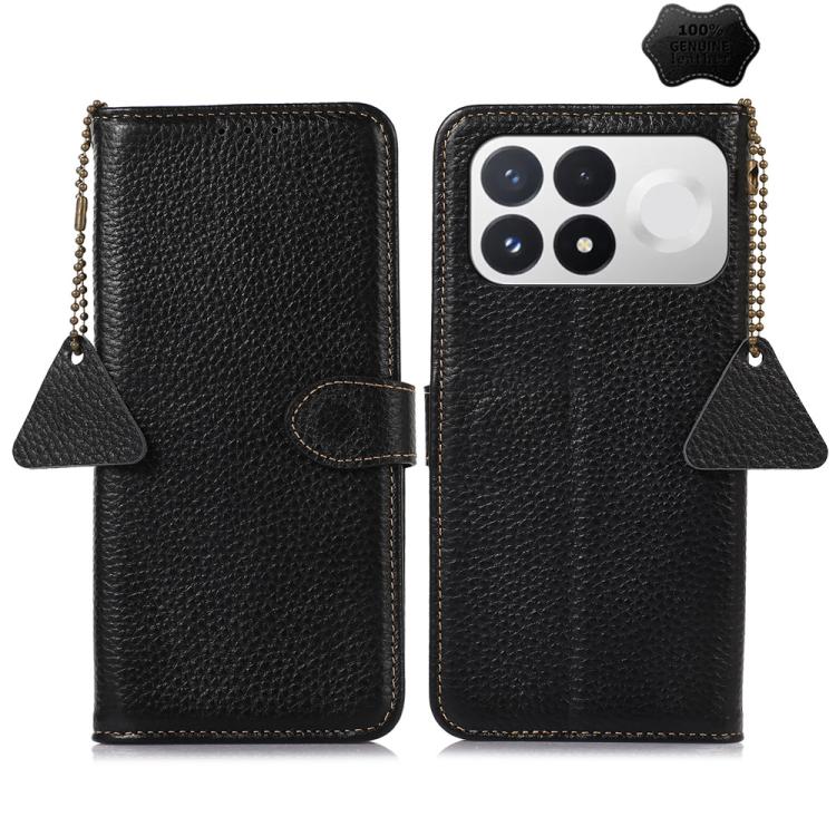 Genuine Leather Litchi Texture RFID Leather Phone Case, For Redmi Note 17 Pro+ 5G Global 163.4mm, For Redmi Note 17 Pro 5G Global 163.5mm, For Redmi K100 Pro Max/Poco F9 Ultra 5G, For Redmi K100 Pro 5G/Poco F9 Pro 5G, For Redmi A7 Pro 171mm/Poco C85x 5...