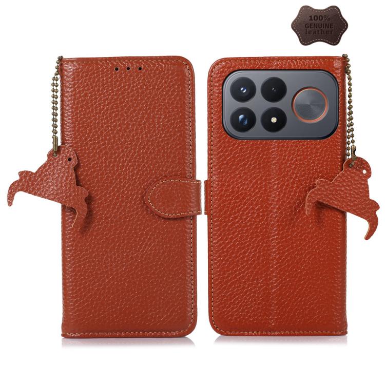Genuine Leather Litchi Texture RFID Leather Phone Case, For Redmi Note 17 Pro+ 5G Global 163.4mm, For Redmi Note 17 Pro 5G Global 163.5mm, For Redmi K100 Pro Max/Poco F9 Ultra 5G, For Redmi K100 Pro 5G/Poco F9 Pro 5G, For Redmi A7 Pro 171mm/Poco C85x 5...