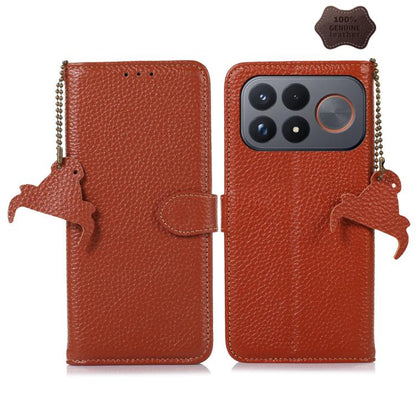 Genuine Leather Litchi Texture RFID Leather Phone Case, For Redmi Note 17 Pro+ 5G Global 163.4mm, For Redmi Note 17 Pro 5G Global 163.5mm, For Redmi K100 Pro Max/Poco F9 Ultra 5G, For Redmi K100 Pro 5G/Poco F9 Pro 5G, For Redmi A7 Pro 171mm/Poco C85x 5...
