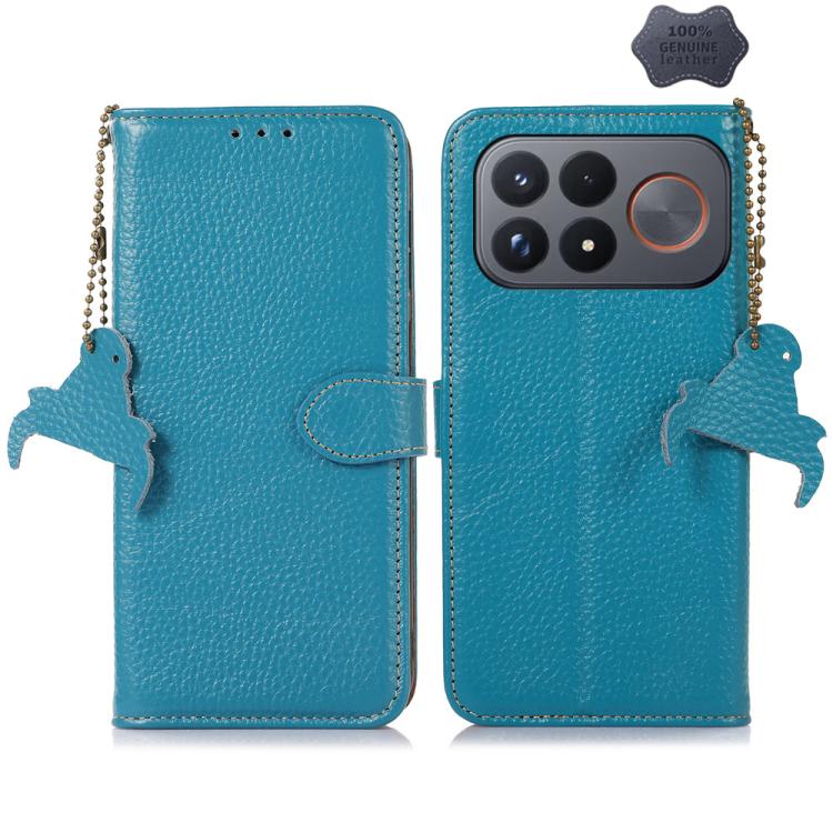 Genuine Leather Litchi Texture RFID Leather Phone Case, For Redmi Note 17 Pro+ 5G Global 163.4mm, For Redmi Note 17 Pro 5G Global 163.5mm, For Redmi K100 Pro Max/Poco F9 Ultra 5G, For Redmi K100 Pro 5G/Poco F9 Pro 5G, For Redmi A7 Pro 171mm/Poco C85x 5...