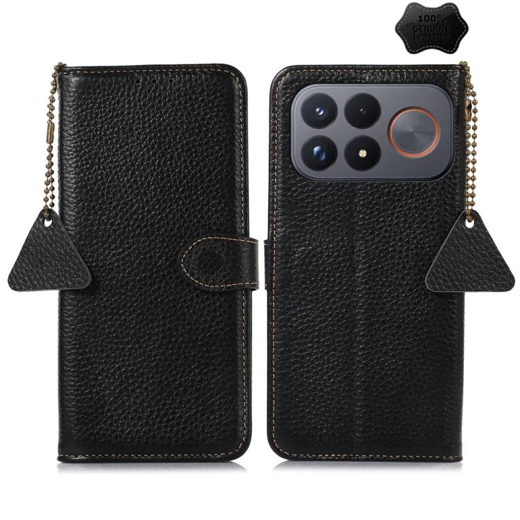 Genuine Leather Litchi Texture RFID Leather Phone Case, For Redmi Note 17 Pro+ 5G Global 163.4mm, For Redmi Note 17 Pro 5G Global 163.5mm, For Redmi K100 Pro Max/Poco F9 Ultra 5G, For Redmi K100 Pro 5G/Poco F9 Pro 5G, For Redmi A7 Pro 171mm/Poco C85x 5...