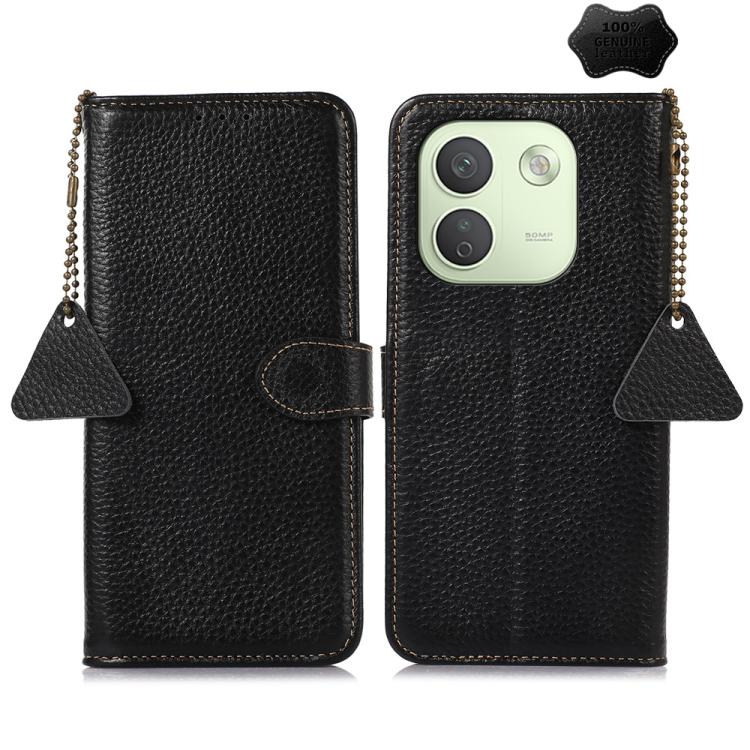 Genuine Leather Litchi Texture RFID Leather Phone Case, For Redmi Note 17 Pro+ 5G Global 163.4mm, For Redmi Note 17 Pro 5G Global 163.5mm, For Redmi K100 Pro Max/Poco F9 Ultra 5G, For Redmi K100 Pro 5G/Poco F9 Pro 5G, For Redmi A7 Pro 171mm/Poco C85x 5...