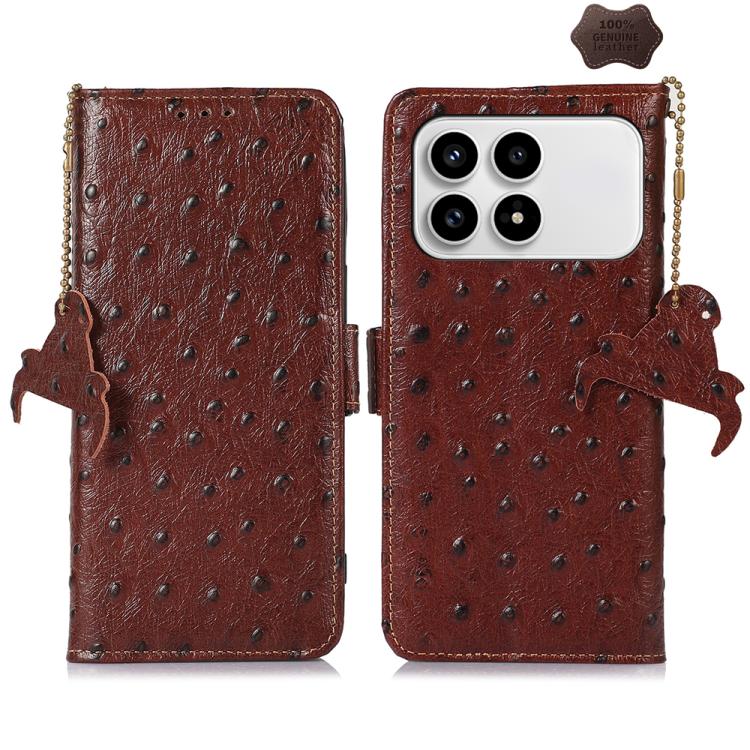 Ostrich Pattern Genuine Leather RFID Phone Case, For Redmi A7 Pro 171mm/Poco C85x 5G, For Redmi Turbo 5 Max / Poco X8 Pro Max, For Redmi Turbo 5 5G / Poco X8 Pro 5G, For Redmi Note 15 5G Global 164mm, For Redmi K90 Pro Max/Poco F8 Ultra                ...