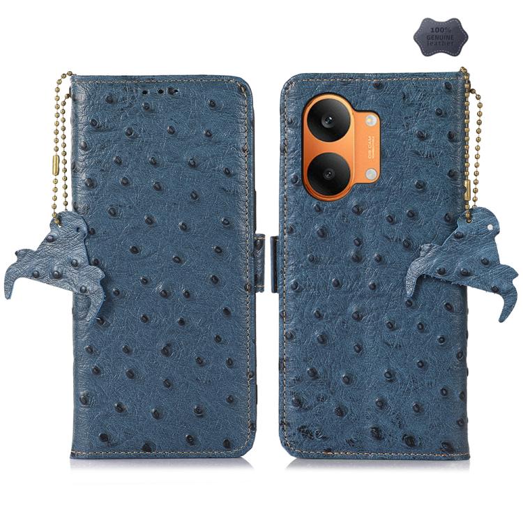 Ostrich Pattern Genuine Leather RFID Phone Case, For Redmi A7 Pro 171mm/Poco C85x 5G, For Redmi Turbo 5 Max / Poco X8 Pro Max, For Redmi Turbo 5 5G / Poco X8 Pro 5G, For Redmi Note 15 5G Global 164mm, For Redmi K90 Pro Max/Poco F8 Ultra                ...