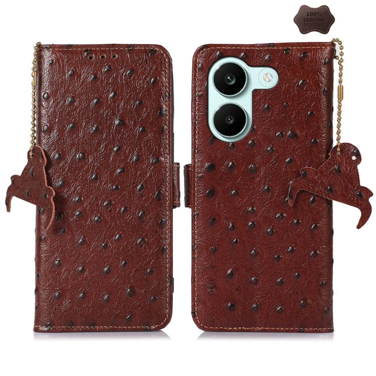 Ostrich Pattern Genuine Leather RFID Phone Case, For Redmi A7 Pro 171mm/Poco C85x 5G, For Redmi Turbo 5 Max / Poco X8 Pro Max, For Redmi Turbo 5 5G / Poco X8 Pro 5G, For Redmi Note 15 5G Global 164mm, For Redmi K90 Pro Max/Poco F8 Ultra                ...