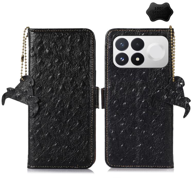 Ostrich Pattern Genuine Leather RFID Phone Case, For Redmi Note 17 Pro+ 5G Global 163.4, For Redmi Note 17 Pro 5G Global 163.5mm, For Redmi K100 Pro Max/Poco F9 Ultra 5G, For Redmi K100 Pro 5G/Poco F9 Pro 5G, For Redmi A7 Pro 171mm/Poco C85x 5G        ...