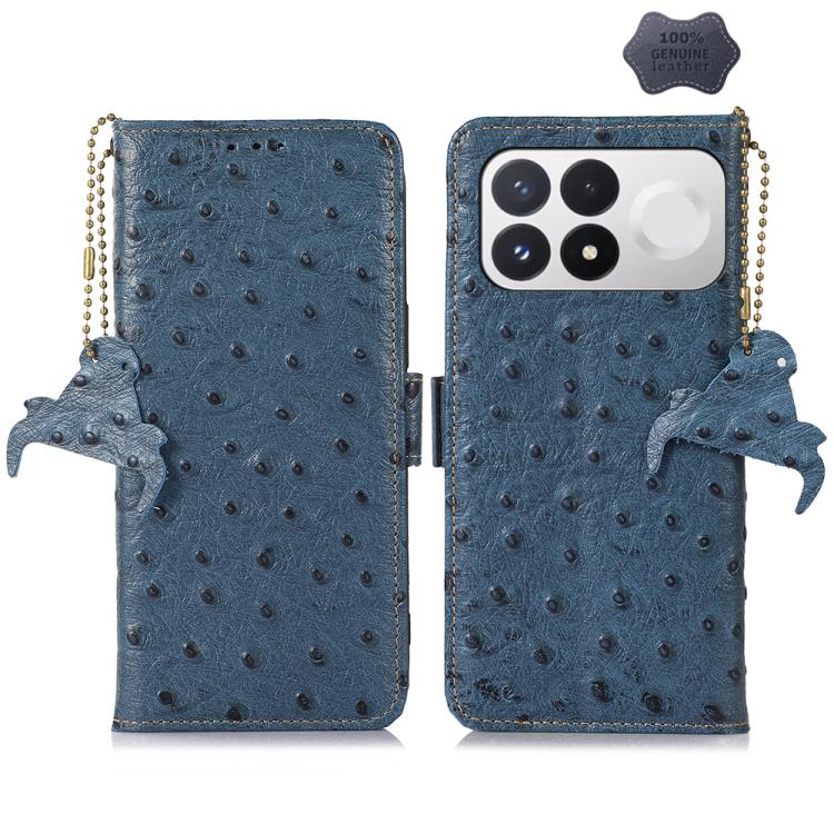 Ostrich Pattern Genuine Leather RFID Phone Case, For Redmi Note 17 Pro+ 5G Global 163.4, For Redmi Note 17 Pro 5G Global 163.5mm, For Redmi K100 Pro Max/Poco F9 Ultra 5G, For Redmi K100 Pro 5G/Poco F9 Pro 5G, For Redmi A7 Pro 171mm/Poco C85x 5G        ...