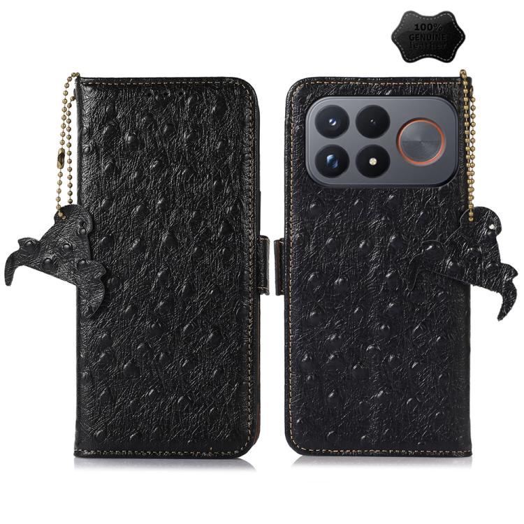 Ostrich Pattern Genuine Leather RFID Phone Case, For Redmi Note 17 Pro+ 5G Global 163.4, For Redmi Note 17 Pro 5G Global 163.5mm, For Redmi K100 Pro Max/Poco F9 Ultra 5G, For Redmi K100 Pro 5G/Poco F9 Pro 5G, For Redmi A7 Pro 171mm/Poco C85x 5G        ...
