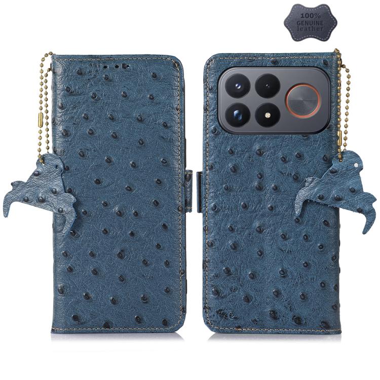 Ostrich Pattern Genuine Leather RFID Phone Case, For Redmi Note 17 Pro+ 5G Global 163.4, For Redmi Note 17 Pro 5G Global 163.5mm, For Redmi K100 Pro Max/Poco F9 Ultra 5G, For Redmi K100 Pro 5G/Poco F9 Pro 5G, For Redmi A7 Pro 171mm/Poco C85x 5G        ...