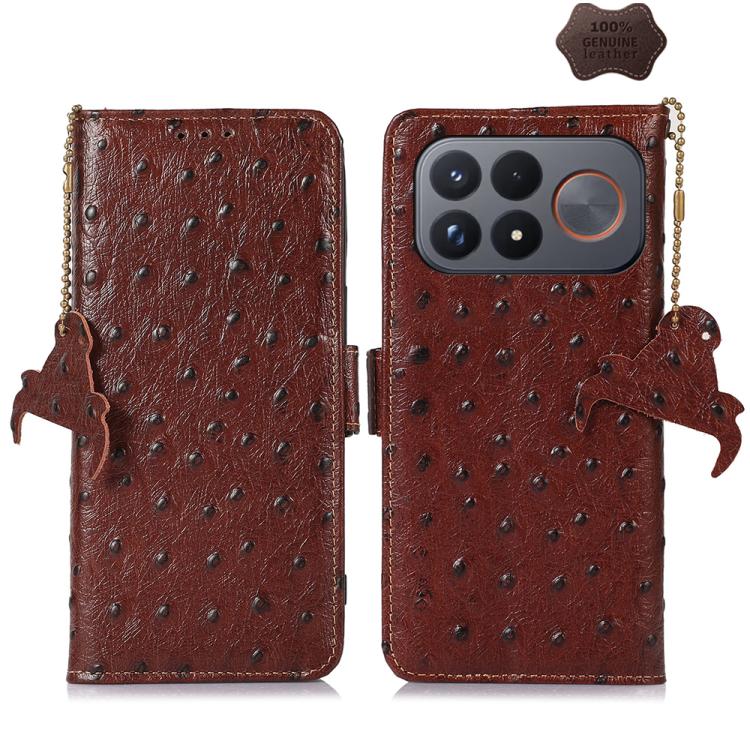 Ostrich Pattern Genuine Leather RFID Phone Case, For Redmi Note 17 Pro+ 5G Global 163.4, For Redmi Note 17 Pro 5G Global 163.5mm, For Redmi K100 Pro Max/Poco F9 Ultra 5G, For Redmi K100 Pro 5G/Poco F9 Pro 5G, For Redmi A7 Pro 171mm/Poco C85x 5G        ...