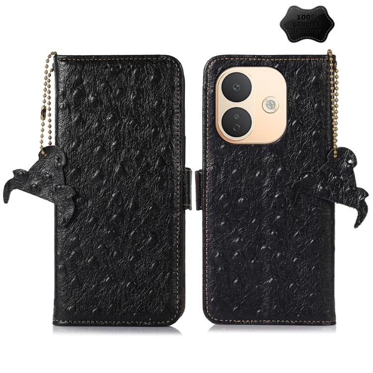 Ostrich Pattern Genuine Leather RFID Phone Case, For Redmi Note 17 Pro+ 5G Global 163.4, For Redmi Note 17 Pro 5G Global 163.5mm, For Redmi K100 Pro Max/Poco F9 Ultra 5G, For Redmi K100 Pro 5G/Poco F9 Pro 5G, For Redmi A7 Pro 171mm/Poco C85x 5G        ...