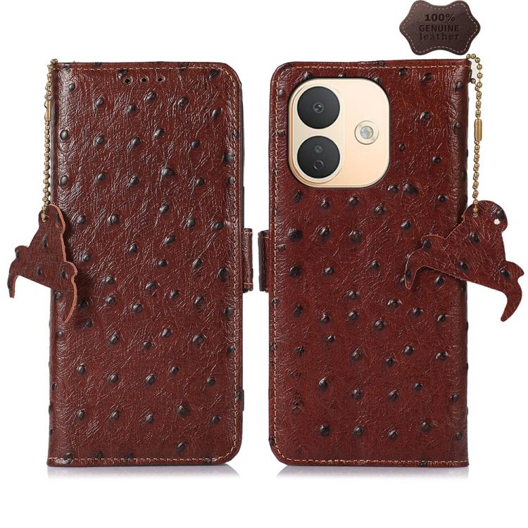 Ostrich Pattern Genuine Leather RFID Phone Case, For Redmi Note 17 Pro+ 5G Global 163.4, For Redmi Note 17 Pro 5G Global 163.5mm, For Redmi K100 Pro Max/Poco F9 Ultra 5G, For Redmi K100 Pro 5G/Poco F9 Pro 5G, For Redmi A7 Pro 171mm/Poco C85x 5G        ...