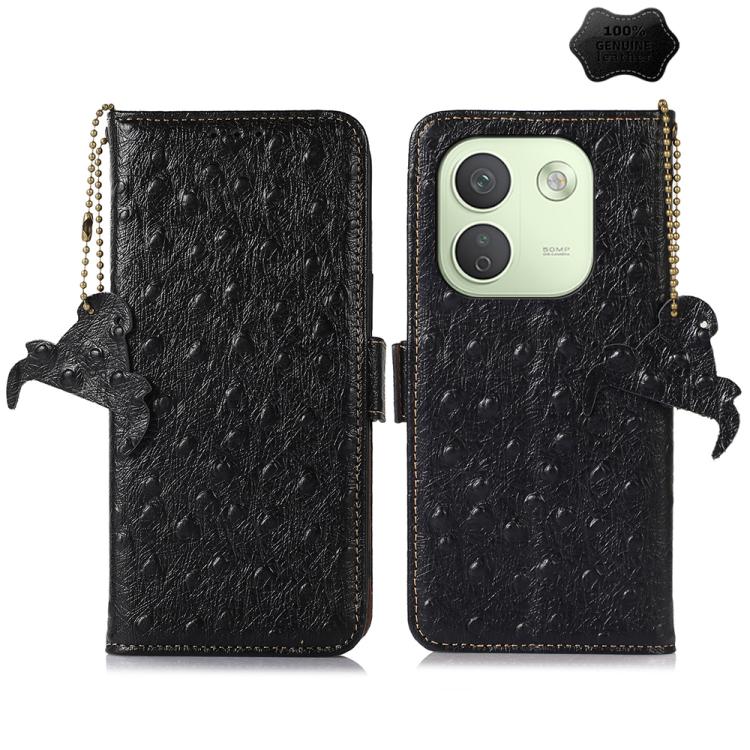 Ostrich Pattern Genuine Leather RFID Phone Case, For Redmi Note 17 Pro+ 5G Global 163.4, For Redmi Note 17 Pro 5G Global 163.5mm, For Redmi K100 Pro Max/Poco F9 Ultra 5G, For Redmi K100 Pro 5G/Poco F9 Pro 5G, For Redmi A7 Pro 171mm/Poco C85x 5G        ...