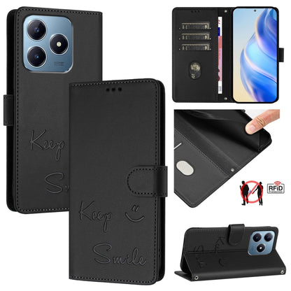 Smile Embossing RFID Leather Phone Case, For Realme GT 7 Pro 5G, For Realme C63 5G Global, For Realme Note 60 4G Global, For Realme 13+ 5G Global, For Realme 13 Pro / 13 Pro+ 5G, For Realme GT 6 / 6T 5G Global, For Realme C63 / C61 Global              ...