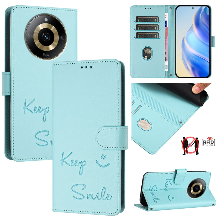 Smile Embossing RFID Leather Phone Case, For Realme 11 4G Global, For Realme Narzo 60x 5G Global, For Realme 11 5G Global / 11X 5G, For Realme GT5 5G 240W / GT5 5G, For Realme Narzo 60 Pro Global, For Realme C65 4G Global, For Realme C55 4G Global     ...