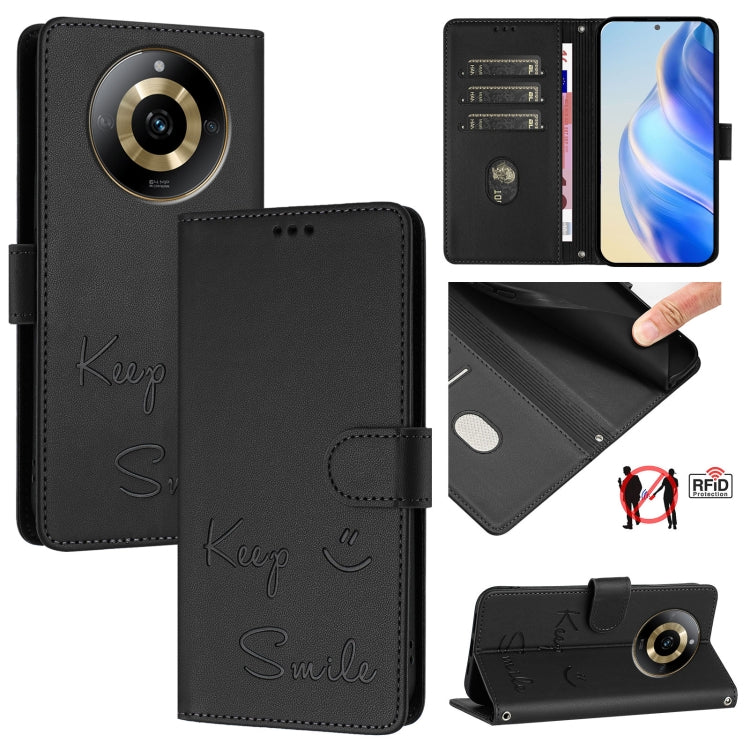 Smile Embossing RFID Leather Phone Case, For Realme 11 4G Global, For Realme Narzo 60x 5G Global, For Realme 11 5G Global / 11X 5G, For Realme GT5 5G 240W / GT5 5G, For Realme Narzo 60 Pro Global, For Realme C65 4G Global, For Realme C55 4G Global     ...