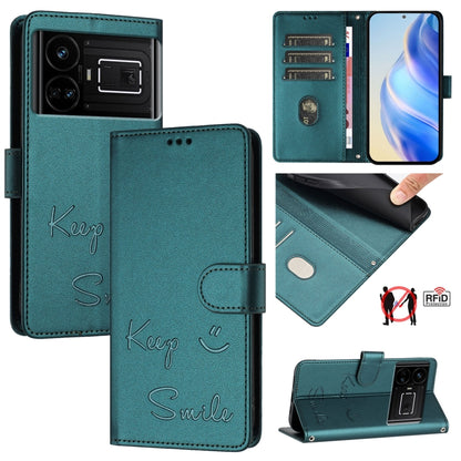 Smile Embossing RFID Leather Phone Case, For Realme 11 4G Global, For Realme Narzo 60x 5G Global, For Realme 11 5G Global / 11X 5G, For Realme GT5 5G 240W / GT5 5G, For Realme Narzo 60 Pro Global, For Realme C65 4G Global, For Realme C55 4G Global     ...