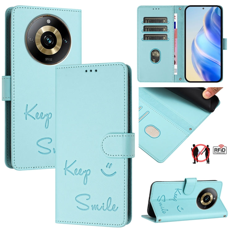 Smile Embossing RFID Leather Phone Case, For Realme 11 4G Global, For Realme Narzo 60x 5G Global, For Realme 11 5G Global / 11X 5G, For Realme GT5 5G 240W / GT5 5G, For Realme Narzo 60 Pro Global, For Realme C65 4G Global, For Realme C55 4G Global     ...