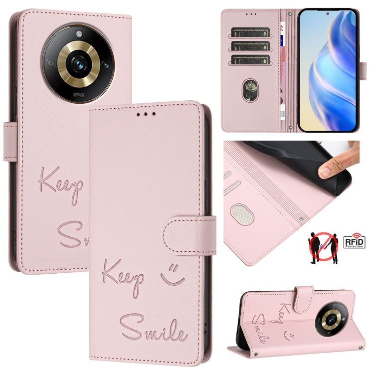Smile Embossing RFID Leather Phone Case, For Realme 11 4G Global, For Realme Narzo 60x 5G Global, For Realme 11 5G Global / 11X 5G, For Realme GT5 5G 240W / GT5 5G, For Realme Narzo 60 Pro Global, For Realme C65 4G Global, For Realme C55 4G Global     ...
