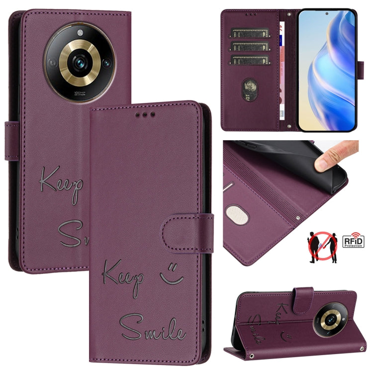 Smile Embossing RFID Leather Phone Case, For Realme 11 4G Global, For Realme Narzo 60x 5G Global, For Realme 11 5G Global / 11X 5G, For Realme GT5 5G 240W / GT5 5G, For Realme Narzo 60 Pro Global, For Realme C65 4G Global, For Realme C55 4G Global     ...
