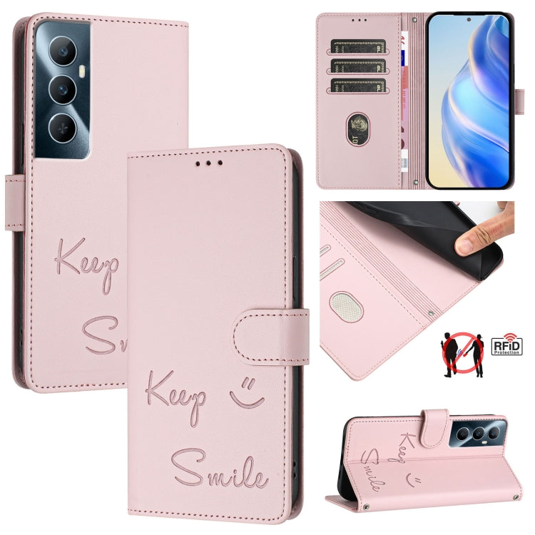 Smile Embossing RFID Leather Phone Case, For Realme 11 4G Global, For Realme Narzo 60x 5G Global, For Realme 11 5G Global / 11X 5G, For Realme GT5 5G 240W / GT5 5G, For Realme Narzo 60 Pro Global, For Realme C65 4G Global, For Realme C55 4G Global     ...