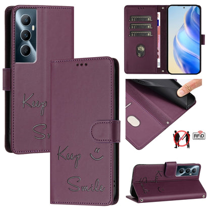 Smile Embossing RFID Leather Phone Case, For Realme 11 4G Global, For Realme Narzo 60x 5G Global, For Realme 11 5G Global / 11X 5G, For Realme GT5 5G 240W / GT5 5G, For Realme Narzo 60 Pro Global, For Realme C65 4G Global, For Realme C55 4G Global     ...