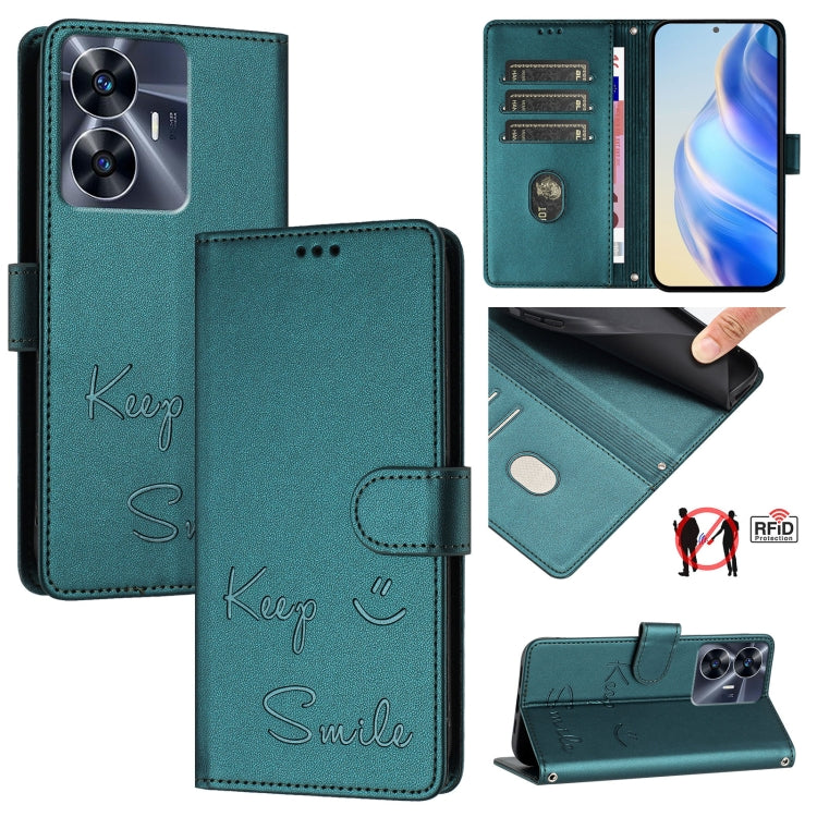 Smile Embossing RFID Leather Phone Case, For Realme 11 4G Global, For Realme Narzo 60x 5G Global, For Realme 11 5G Global / 11X 5G, For Realme GT5 5G 240W / GT5 5G, For Realme Narzo 60 Pro Global, For Realme C65 4G Global, For Realme C55 4G Global     ...
