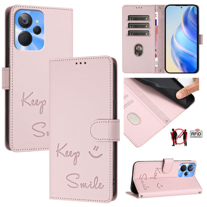Smile Embossing RFID Leather Phone Case, For Realme 11 4G Global, For Realme Narzo 60x 5G Global, For Realme 11 5G Global / 11X 5G, For Realme GT5 5G 240W / GT5 5G, For Realme Narzo 60 Pro Global, For Realme C65 4G Global, For Realme C55 4G Global     ...