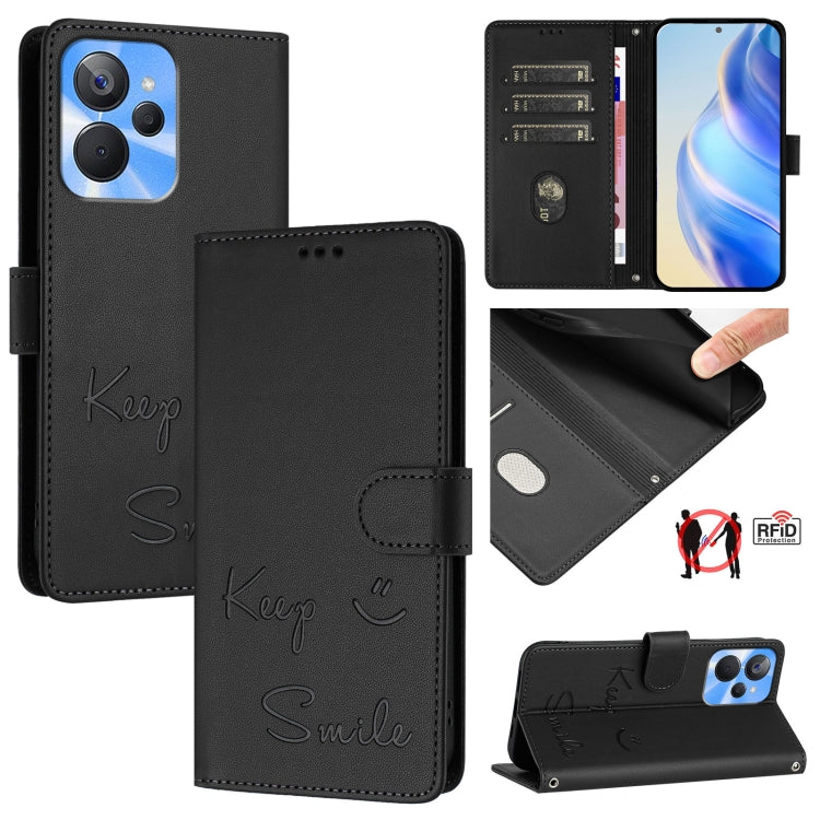 Smile Embossing RFID Leather Phone Case, For Realme 11 4G Global, For Realme Narzo 60x 5G Global, For Realme 11 5G Global / 11X 5G, For Realme GT5 5G 240W / GT5 5G, For Realme Narzo 60 Pro Global, For Realme C65 4G Global, For Realme C55 4G Global     ...