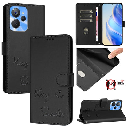 Smile Embossing RFID Leather Phone Case, For Realme 11 4G Global, For Realme Narzo 60x 5G Global, For Realme 11 5G Global / 11X 5G, For Realme GT5 5G 240W / GT5 5G, For Realme Narzo 60 Pro Global, For Realme C65 4G Global, For Realme C55 4G Global     ...
